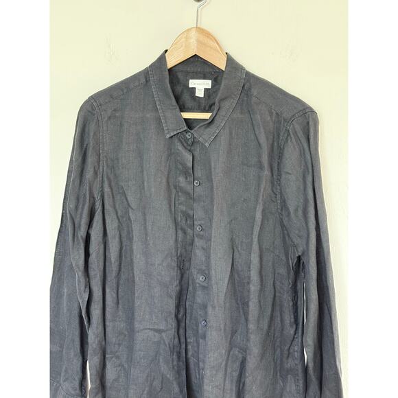 GARNET HILL black Easy Linen longline tunic button up 100% natural blouse top - Picture 3 of 7